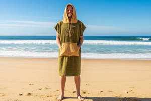 Seventhwave Hooded Poncho Towel - Olive and Gold - 100% Cotton