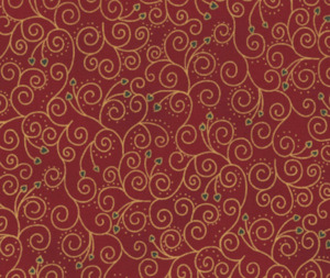 Quilting Fabrics: We Love Christmas - Scroll - Red/Gold - 100% Cotton - 10cm Increments