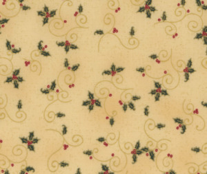 Quilting Fabric: We Love Christmas - Holly - Gold - 100% Cotton - 10cm Increments