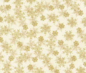 Quilting Fabric: We Love Christmas - Snowflakes - White/Gold 100% Cotton - 10cm Increments