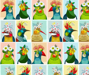 Kiwiana: Feathered Friends - 100% Cotton Fabric - 15cm Increments