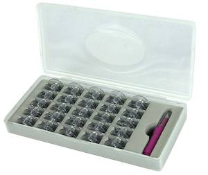 Singer Accessories: Sew Mate Bobbin Box with 25x Singer Bobbins & Needle Threader