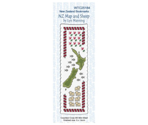 Cross Stitch Book Mark Kit - NZ Map & Sheep