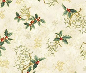 Stof Christmas - Holly - Cream/Gold/Green 0.1m