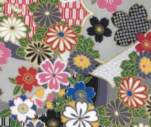 Floral Designs: Japanese Rappu Floral Grey 100% Cotton - 0.1m