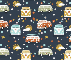 Fabric: Retro Vibes Kombi Navy - 0.1m