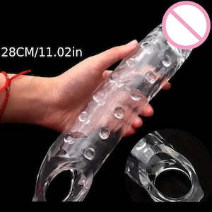 Men: 11inch Transparent Penis Extender Sleeve Bigger Realistic Sleeve Reusable For Men
