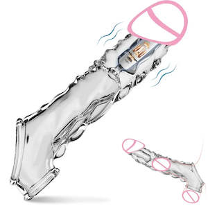 Reusable Penis Sleeve with Vibrator Penis Ring 10 Inch Clear Cock Ring