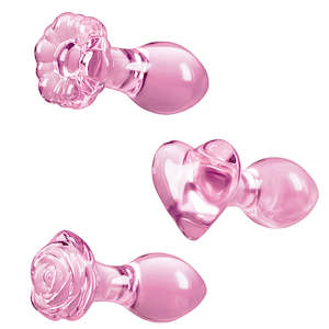 Small Pink Glass Butt Plug Crystal Huge Ball Anal Beads Fake Penis Heart Rose Glass Anus