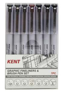 Kent Graphic Fineliner Set 7 (incl BRUSH PEN)