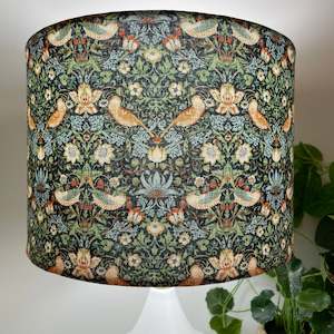 Lampshades: Morris & Co Strawberry Thief, Mini, Marine | Fabric lamp shade