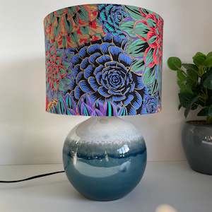 Stands: Blue ceramic lamp | Kaffe Fassett House Leeks Dark | Handcrafted fabric lampshade