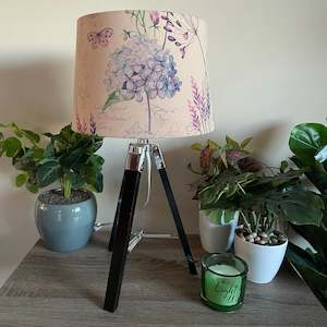 Table Lamps: Black gloss tripod table lamp - your fabric choice