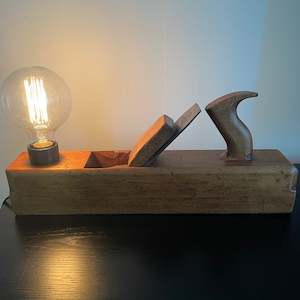 Edison On Wood: Table Lamp | Vintage Wood Plane | #111