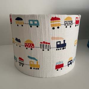 Specials: Childrens fabric lampshade | Trains | Small drum