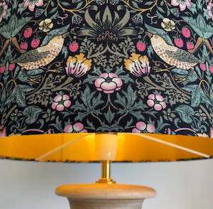 Designer Fabric: Morris & Co Strawberry Thief, Black | Fabric lampshade