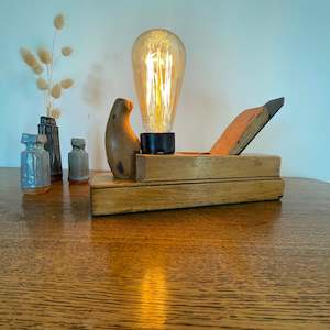 Edison On Wood: Table Lamp | Authentic Wood Plane | #130