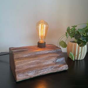 Edison On Wood: Reclaimed Wharf Timber Lamp #155 – New Zealand Craft