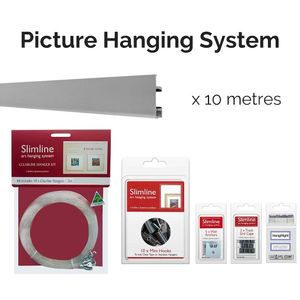 Products: 10m Silver Track, 10 CL Droppers, 10 Hooks - Picture Hanging System - Shakespeare Solutions NZ
