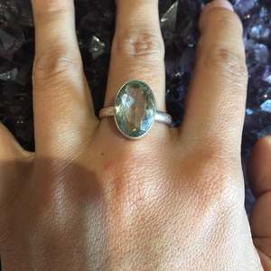 Green Amethyst Faceted Ring Sterling Silver