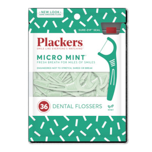 Products: Plackers Micro Mint Dental Flosser 36pk (2X Stronger)