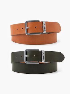 Belts: Levi's Reversible Core Leather Belt in Tan/Green
