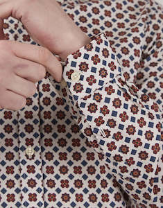 Mens Jersey Hoodie: Ben Sherman Foulard Tile Print Long Sleeve Shirt