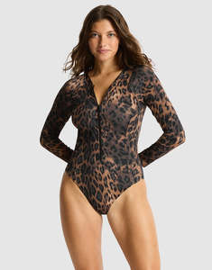Active Wear: Sea Level Savanna Long Sleeved Surf Suit in Chocolate Leopard