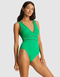 Active Wear: Sea Level Spliced One Piece in Kelly Green