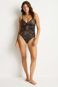 Active Wear: Sea Level Savanna Cross Front Scoop Back One Piece in Chocolate Leopard