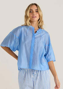 Womens Tops 1: Sass Wilder Seam Blouse in White or Cornflower
