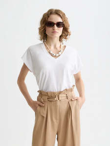 Scotch & Soda V Neck Slub Tee Shirt in Black or White