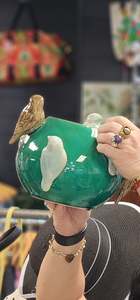 Furniture: Christiana Bird Vase in Forest Green