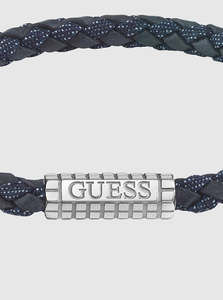 Guess Silver Logo Leather Bracelet
