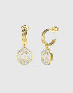 Guess Pearly G Coin Hoop Earrings