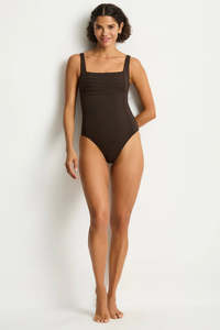 Sea Level De Luxe Square Neck Bralette One Piece Swimsuit Espresso