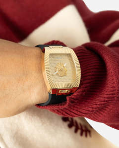 Guess Watch Phoenix Gold Lion Black Silicon Strap