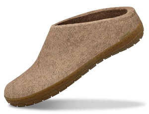 Mens Slippers: Glerups Unisex Felt Wool Slip-on Slipper with Rubber Sole - Sand
