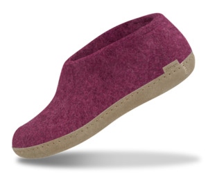 Glerups Unisex Felt Wool Shoe with Leather Sole - Cranberry