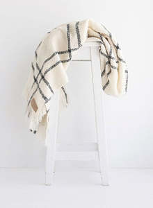 Blankets Throws: Wool Twill Throw - Cream Window Check - NZ Made