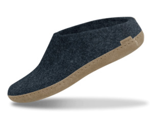 Glerups Unisex Felt Wool Slip-on Slipper with Leather Sole - Denim