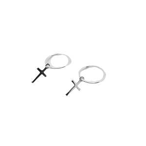 Christmas For Her: Sterling Silver Earrings - Cross on a Hoop