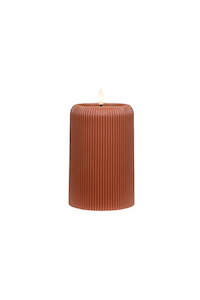 Small LED Ribbed Pillar Candle - Dark Brown