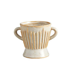 Striped Ceramic Pot with Handles - Small