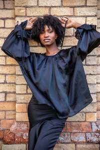 Tops: Ebony Silk Satin Blouse
