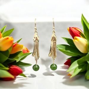 Products: 9ct Yellow Gold Kowhai & Pounamu Earrings