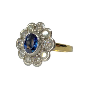Blue Sapphire and Diamond Cluster Ring