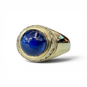 Blue Sapphire and Diamond Set Signet Ring