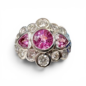 Products: 18ct & Platinum Pink Sapphire and Diamond Cluster Ring