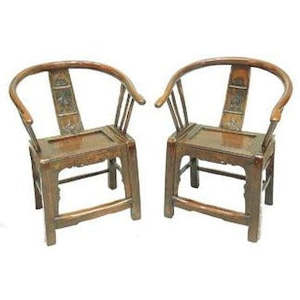 Asian Antiques: Antique Asian Horseshoe Chairs - Pair